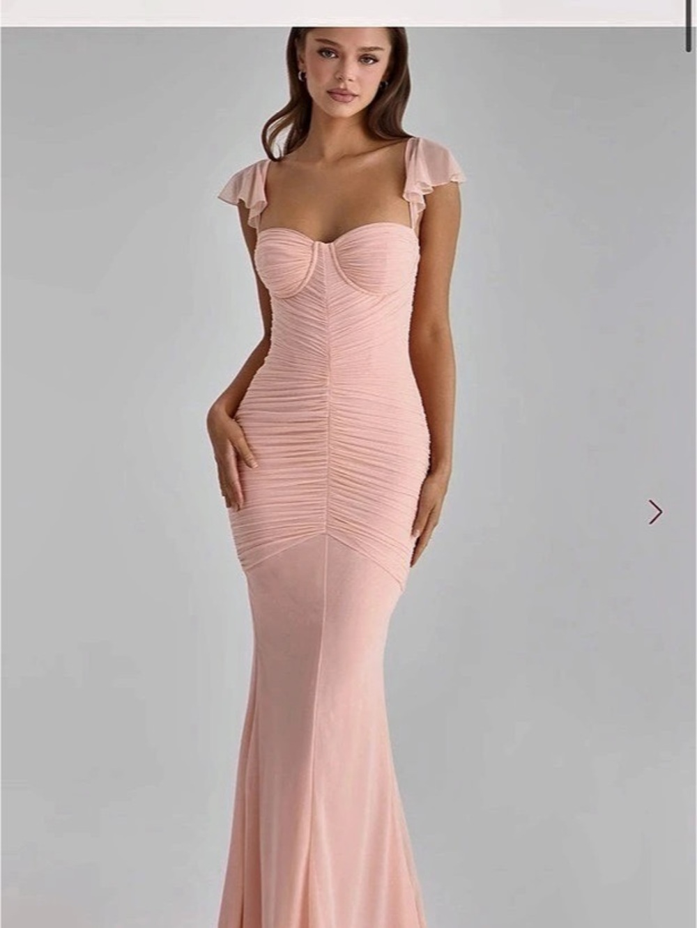 House of CB Antonella Peach Mesh Silhouette Maxi Dress